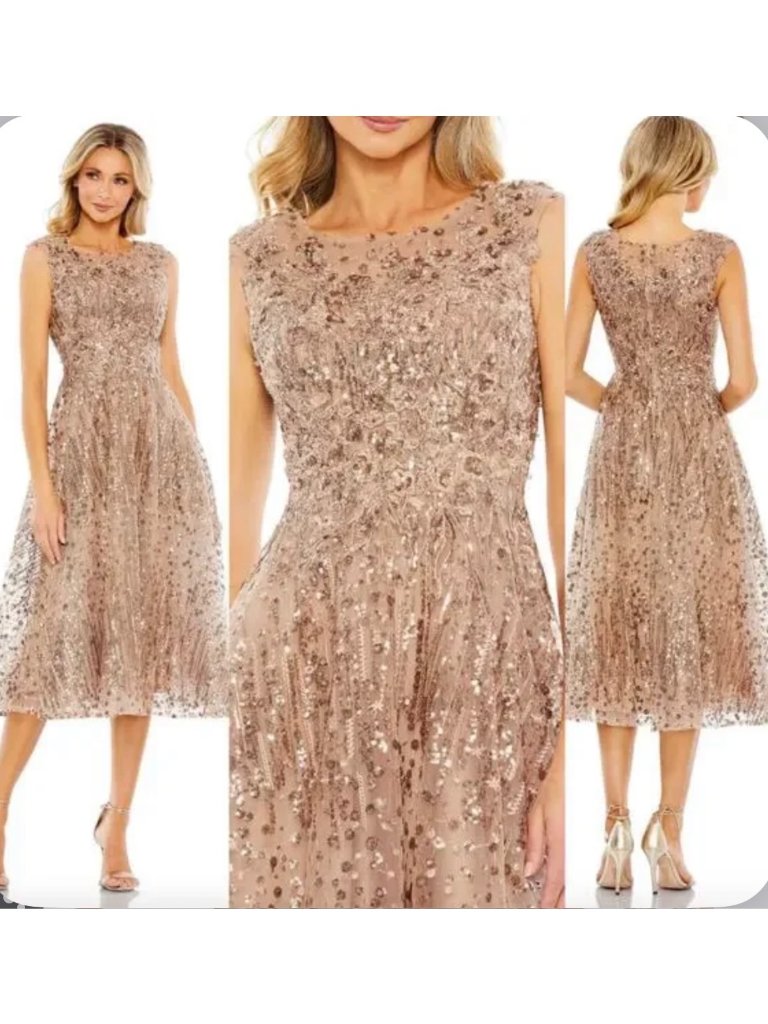 Mac Duggal Sequined Cap Sleeve Fit And Flare Dress Size 16